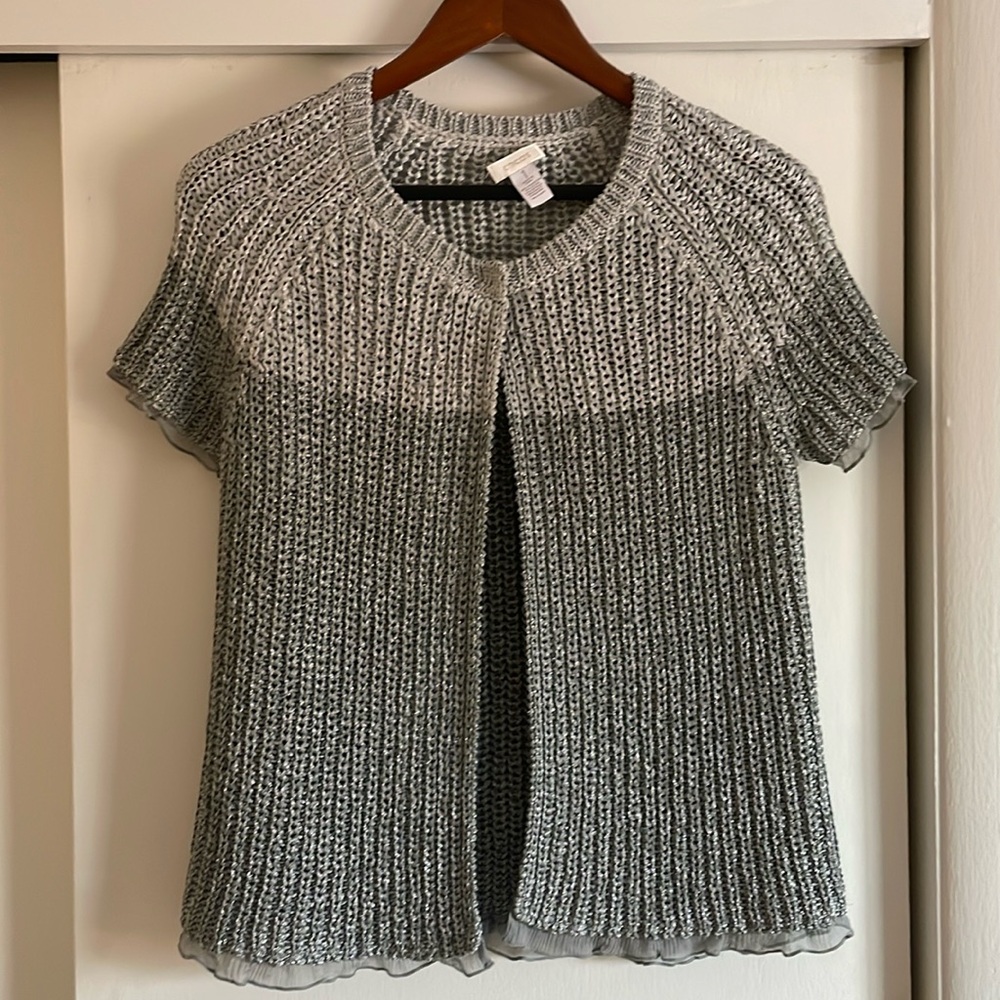 Chico’s size 1 two tone silver short sleeve sweater